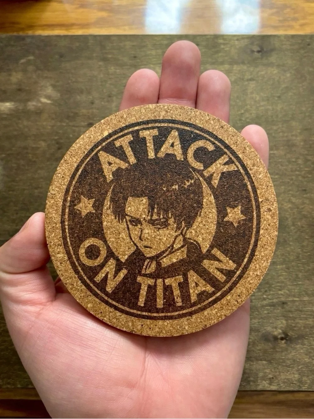 Attack On Titan Levi Ackerman Laser Engraved Cork Coaster
